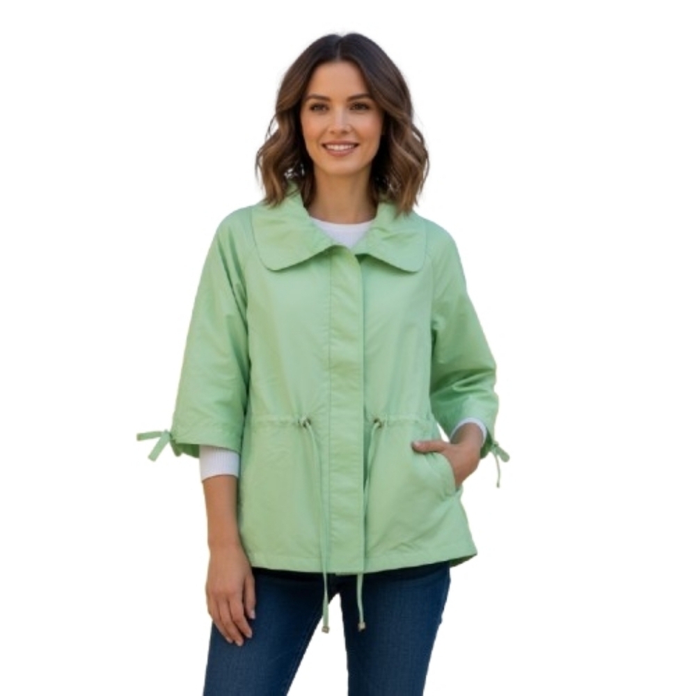 Lilly & Van Light Green Zip Snap Front Jacket Women's XS Adjustable Sleeve